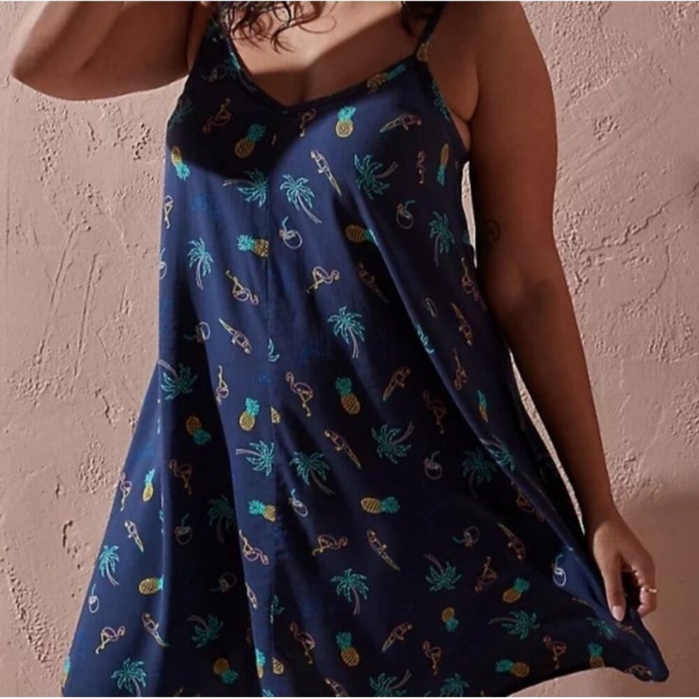 Torrid Tropical Print Challis Trapeze Navy Dress
